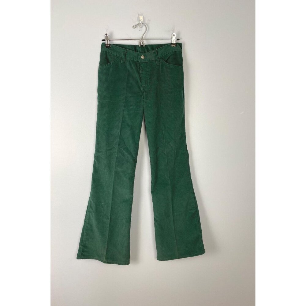 Vintage 1970s Levi's Big E Green Corduroy Flare Leg Bellbottoms, 27 x 29 Hemmed